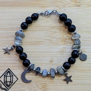 Custom Labradorite Charm Bracelet - Silver Accents D083